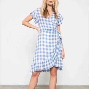 Rails Brigitte Belted Wrap Dress in Periwinkle & White Check Size S